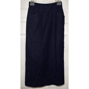 Vintage HaberdasHER Junior’s 8 Navy Dark Blue 100 % Wool Midi Skirt High Waist
